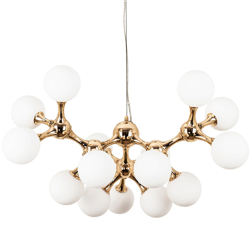 Люстра с плафонами из стеклянных шаров Pearls Suspension Gold Chandelier Глянцевое золото Белое матовое стекло Люстра с плафонами из стеклянных шаров Pearls Suspension Gold Chandelier Глянцевое золото Белое матовое стекло в Барнауле | Loft Concept