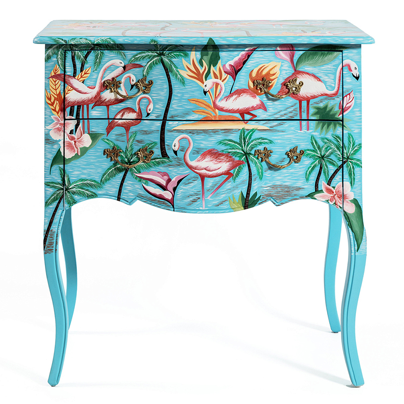 Комод с росписью Розовый фламинго L.XV CHEST OF DRAWERS Flowers with Flamingo Голубой Мульти Комод с росписью Розовый фламинго L.XV CHEST OF DRAWERS Flowers with Flamingo Голубой Мульти в Барнауле | Loft Concept