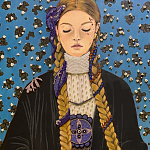 Панно ручная вышивка бисером Портрет девушки в голубых тонах варинант исполнения - 2 | Loft Concept в Барнауле