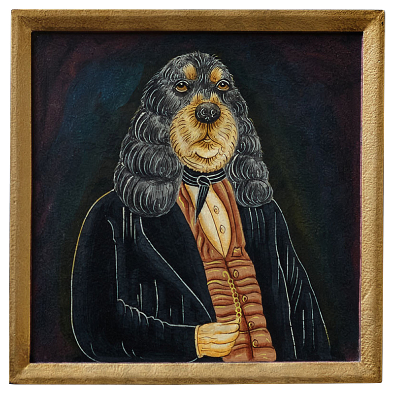 Картина в квадратной раме Chinoiserie Spaniel Dog Portrait Мульти Золотой в Барнауле | Loft Concept 