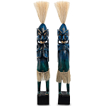 Комплект из 2-х деревянных статуэток Asmat Straw Headdress Statuettes Blue варинант исполнения - 7 | Loft Concept в Барнауле