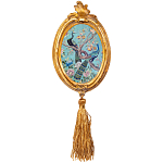 Картина с изображением павлинов в саду в овальной позолоченной раме с кисточкой Chinoiserie Imperial Garden Peacocks on a Tree Poster варинант исполнения - 2 | Loft Concept в Барнауле