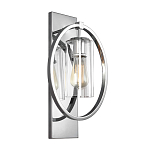 Бра цвета хром с круглой рамой и цилиндрическим прозрачным стеклянным плафоном на прямоугольном основании Feiss варинант исполнения - 1 | Loft Concept в Барнауле