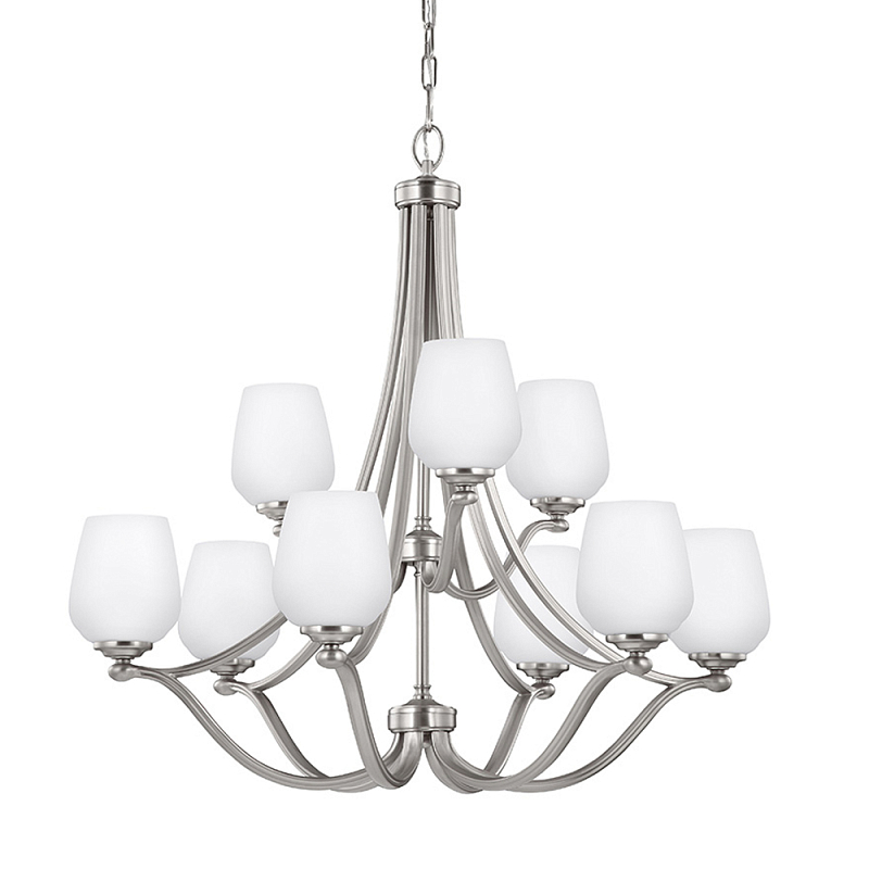 Люстра двухъярусная с белыми матовыми стеклянными плафонами в форме винных бокалов Feiss Никель Белый в Барнауле | Loft Concept 