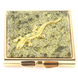 Зеркало двухстороннее квадратное из натурального камня Змеевик с декоративной вставкой в виде ящерицы Gold Stone Mirrors