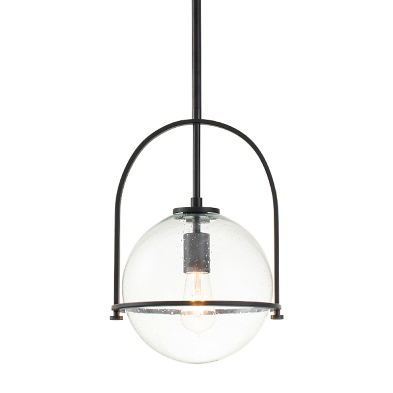 Подвесной светильник с прозрачным плафоном в форме шара в арочной подвеске Hinkley Латунь Прозрачное Стекло Черный Никель в Барнауле | Loft Concept 