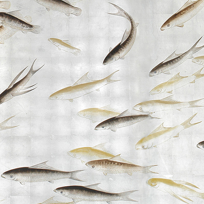 Обои ручная роспись Fishes Amber on Real Silver gilded silk Обои ручная роспись Fishes Amber on Real Silver gilded silk в Барнауле | Loft Concept