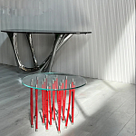 Дизайнерский журнальный стол с круглой прозрачной столешницей и основанием в виде красных металлических тросов Wires варинант исполнения - 2 | Loft Concept в Барнауле