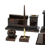 Настольный письменный набор с часами из природного камня обсидиана  Gift for Manager варинант исполнения - 4 | Loft Concept в Барнауле