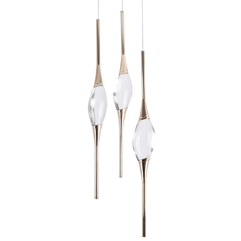 Подвесной светильник с 3-мя хрустальными плафонами Renee Golden Glass Drops Trio Light Золотой Прозрачное Стекло Подвесной светильник с 3-мя хрустальными плафонами Renee Golden Glass Drops Trio Light Золотой Прозрачное Стекло в Барнауле | Loft Concept