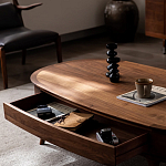 Кофейный стол овальный из дерева с 2-мя ящиками Coffee Walnut Table варинант исполнения - 7 | Loft Concept в Барнауле