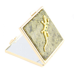 Зеркало двухстороннее квадратное из натурального камня Змеевик с декоративной вставкой в виде ящерицы Gold Stone Mirrors варинант исполнения - 1 | Loft Concept в Барнауле