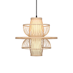 Подвесной светильник фигурный из деревянных прутьев с плафоном из натуральной ткани Light Inside the Cell варинант исполнения - 2 | Loft Concept в Барнауле