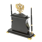 Часы настольные с Гербом России и 2-мя шариковыми ручками в комплекте Stone Clock варинант исполнения - 7 | Loft Concept в Барнауле