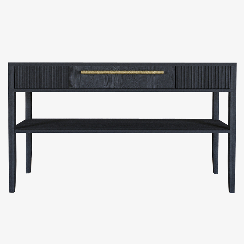 Дизайнерская Консоль с полкой и ящиком Primo Черный дуб Черный Золотой в Барнауле | Loft Concept 