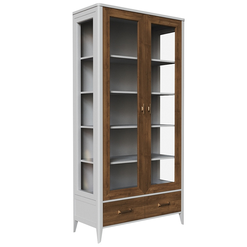 Витрина из массива бука двухдверная Tasteful Furniture Слоновая кость  Дуб темный Прозрачное Стекло в Барнауле | Loft Concept 