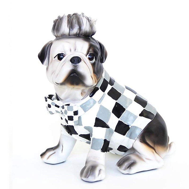Статуэтка собака в клетчатой куртке Fashionable Dogs Cell Серый Белый Голубой Статуэтка собака в клетчатой куртке Fashionable Dogs Cell Серый Белый Голубой в Барнауле | Loft Concept