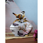 Шкатулка фиолетового цвета с рисунком бабочек и крышкой с фигуркой птицы на ветке Eden Garden варинант исполнения - 8 | Loft Concept в Барнауле