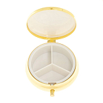 Таблетница карманная круглая с 3-мя отделениями с зеркалом и накладкой из натурального камня Соколиный глаз Gold Stone Pillboxes варинант исполнения - 3 | Loft Concept в Барнауле