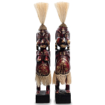 Комплект из 2-х деревянных статуэток Asmat Straw Headdress Statuettes Red Tattoo варинант исполнения - 4 | Loft Concept в Барнауле