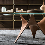 Дизайнерский круглый обеденный стол стеклянный с фигурным подстольем из цемента ARC Dining Table варинант исполнения - 4 | Loft Concept в Барнауле