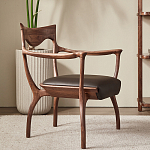 Стул деревянный с мягким сиденьем из коричневой натуральной кожи Moon Walnut Furniture варинант исполнения - 11 | Loft Concept в Барнауле