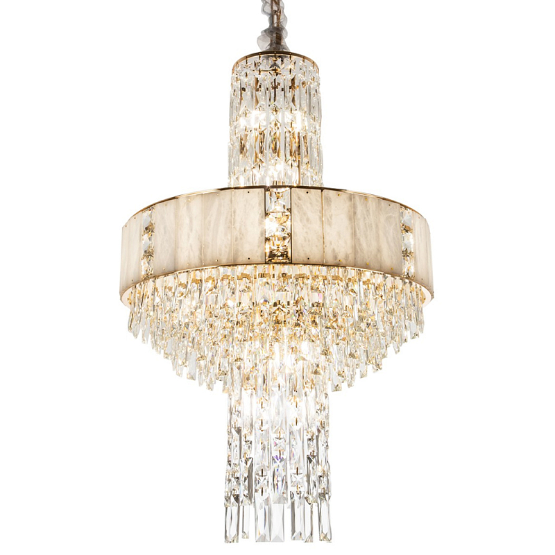 Люстра с декором из мрамора и хрусталя Dione Marble Crystal Chandelier Белое матовое стекло Золотой Прозрачный Люстра с декором из мрамора и хрусталя Dione Marble Crystal Chandelier Белое матовое стекло Золотой Прозрачный в Барнауле | Loft Concept