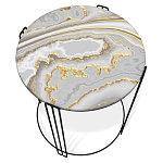 Стол журнальный круглый с серой столешницей из стекла на 4-х черных ножках Gray and Gold Marble варинант исполнения - 2 | Loft Concept в Барнауле