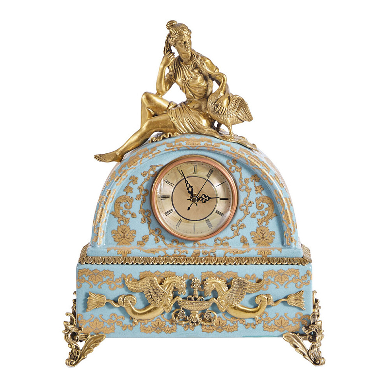 Часы настольные с фигуркой в виде девушки Eden Garden Голубой Бронза в Барнауле | Loft Concept 