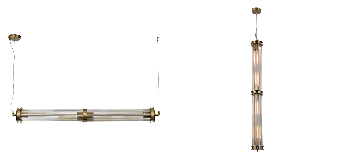 Люстра с рифленым плафоном Glass Tube Brass Люстра с рифленым плафоном Glass Tube Brass - Loft-Concept в Барнауле