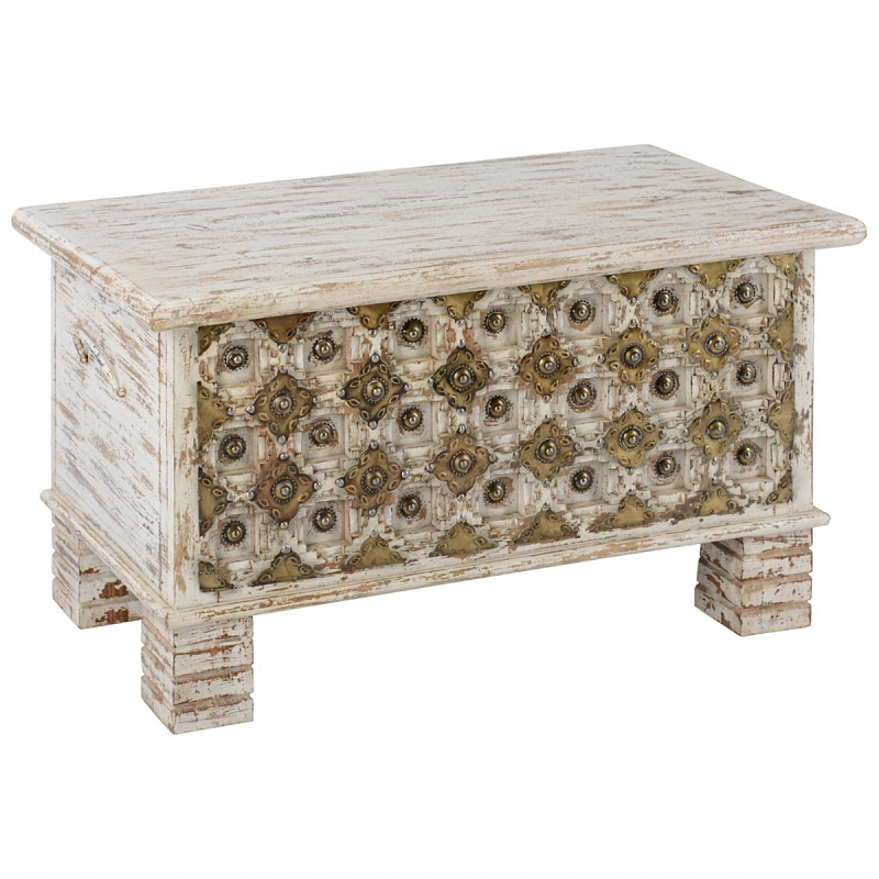 Сундук Antique Indian chest with pearls Кремовый Винтажная латунь Сундук Antique Indian chest with pearls Кремовый Винтажная латунь в Барнауле | Loft Concept