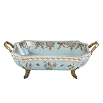 Блюдо прямоугольное из голубого фарфора с ручками и рисунком птиц и цветов Blue Garden варинант исполнения - 1 | Loft Concept в Барнауле