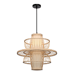 Подвесной светильник фигурный из деревянных прутьев с плафоном из натуральной ткани Light Inside the Cell варинант исполнения - 4 | Loft Concept в Барнауле