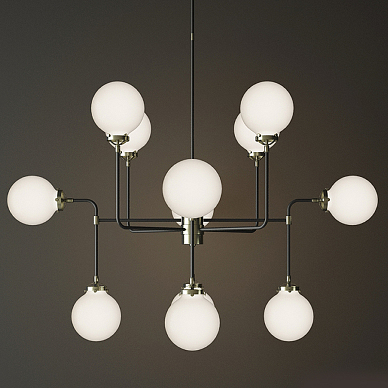 Люстра БИСТРО GLOBE MILK  GLASS SILVER CHANDELIER 12 Черный Серебряный Белый в Барнауле | Loft Concept 