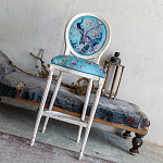 Барный стул из массива бука с изображением птиц и цветов Turquoise Beige Chinoiserie Garden Chair варинант исполнения - 8 | Loft Concept в Барнауле