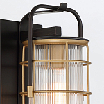 Настенный фонарь цилиндрической формы с рифленым стеклом в золотом каркасе на черном прямоугольном основании Eurofase варинант исполнения - 16 | Loft Concept в Барнауле