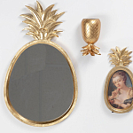 Зеркало овальной формы с золотистой рамкой и декоративной верхушкой в виде ананаса Pineapple Shine  варинант исполнения - 1 | Loft Concept в Барнауле