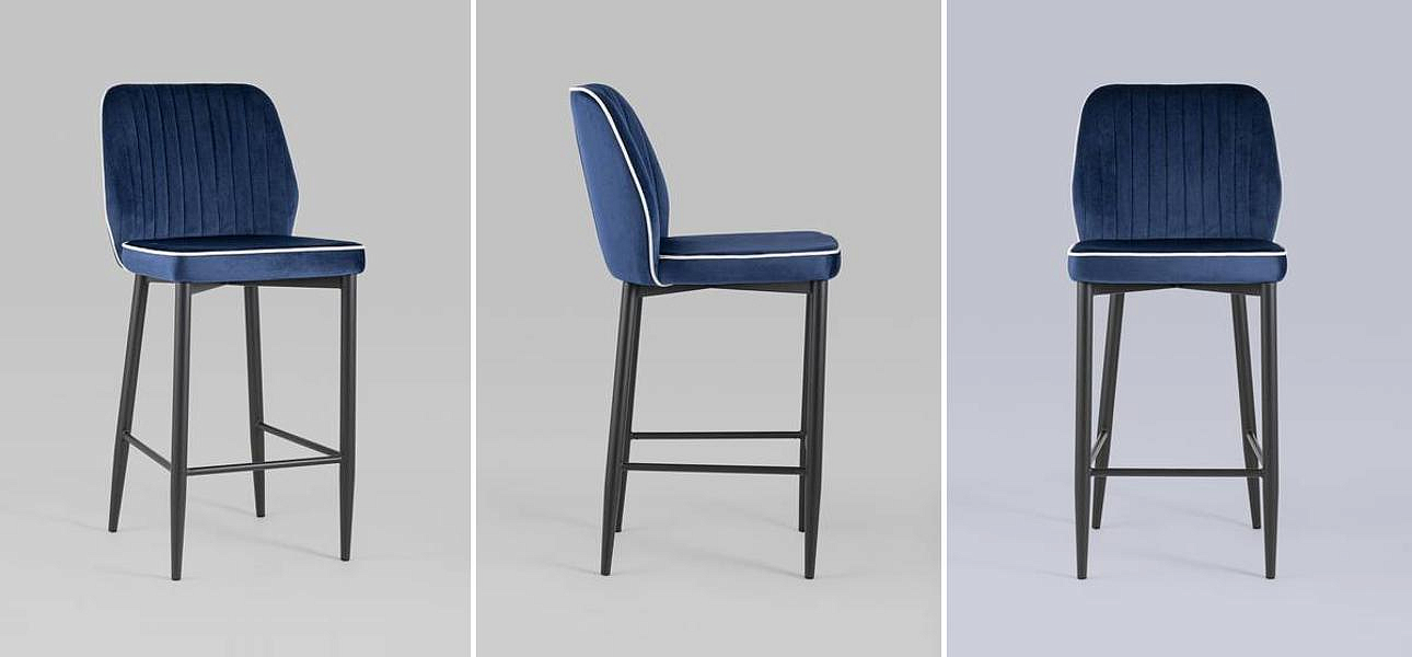 Барный Стул Lawrence Chair Синий Велюр Белый кант Барный Стул Lawrence Chair Синий Велюр Белый кант - Loft-Concept в Барнауле