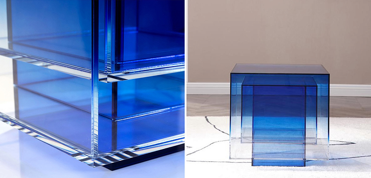 Дизайнерский журнальный стол Glass Square Синий studio BUZAO Дизайнерский журнальный стол Glass Square Синий studio BUZAO - Loft-Concept в Барнауле
