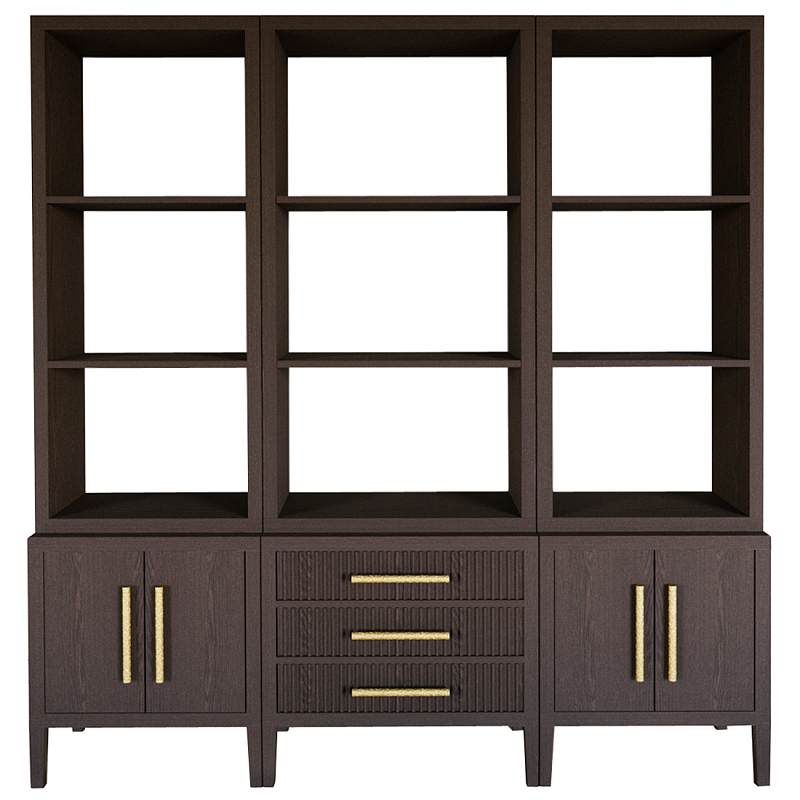 Модульный стеллаж Primo из трех составных элементов Темный орех Темный дуб Золотой в Барнауле | Loft Concept 