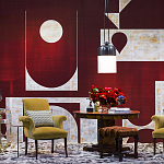 Обои ручная роспись в стиле Арт-деко Assemblage Original colourway on red silk dupion варинант исполнения - 2 | Loft Concept в Барнауле