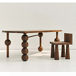 Обеденный стол деревянный с круглыми декоративными элементами на ножках Koko варинант исполнения - 5 | Loft Concept в Барнауле