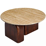 Кофейный столик с круглой столешницей на 2-х массивных деревянных ножках Tandem Travertine and Wood варинант исполнения - 2 | Loft Concept в Барнауле