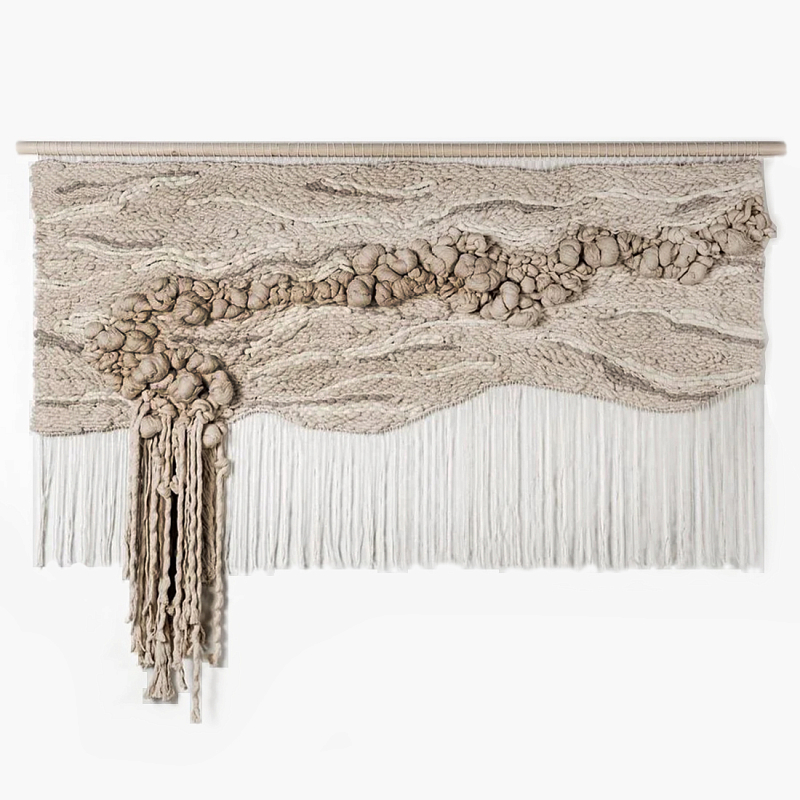 Современное Текстильное Панно "Река и Камни"  Бежевый в Барнауле | Loft Concept 