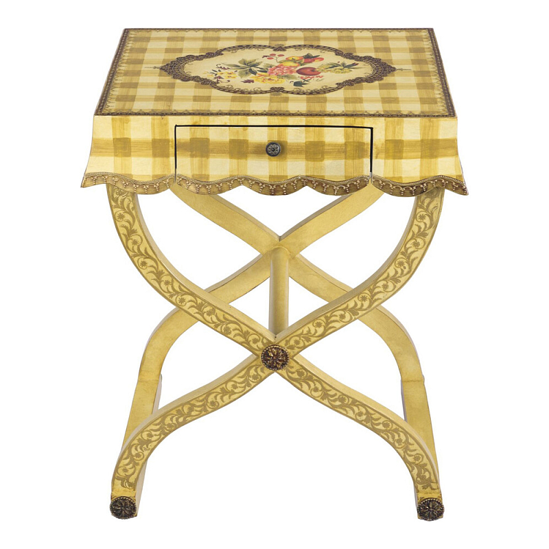 Приставной столик с ящиком в стиле ретро Vintage Rustic Tablecloth Желтый Мульти в Барнауле | Loft Concept 