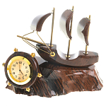 Часы настольные в виде парусника из натурального камня Обсидиан Sailboat Stone Clock варинант исполнения - 1 | Loft Concept в Барнауле