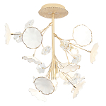 Потолочный светильник с золотыми ветвями и белыми лепестками на круглом рельефном основании Wintery flovers варинант исполнения - 1 | Loft Concept в Барнауле