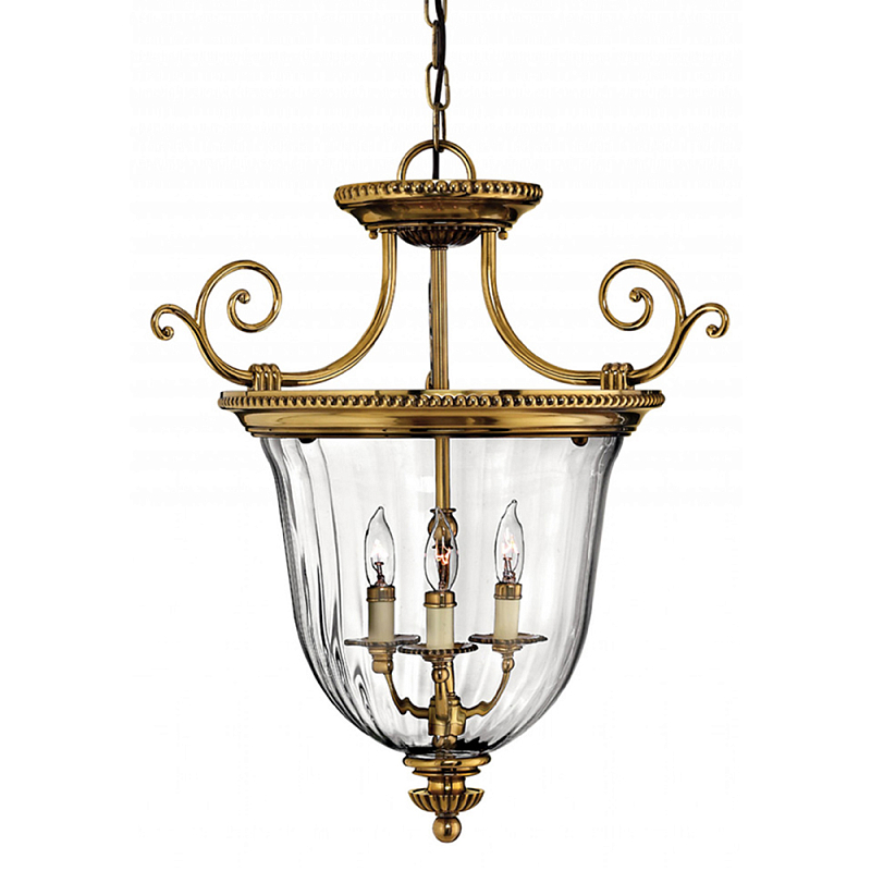 Люстра подвесная цвета латунь с прозрачным стеклянным плафоном и тремя лампами в классическом стиле на цепи Hinkley Латунь Прозрачное Стекло в Барнауле | Loft Concept 
