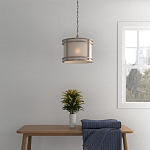 Подвесной светильник в виде барабана с тканевым абажуром и металлическим каркасом Warm Glow варинант исполнения - 4 | Loft Concept в Барнауле