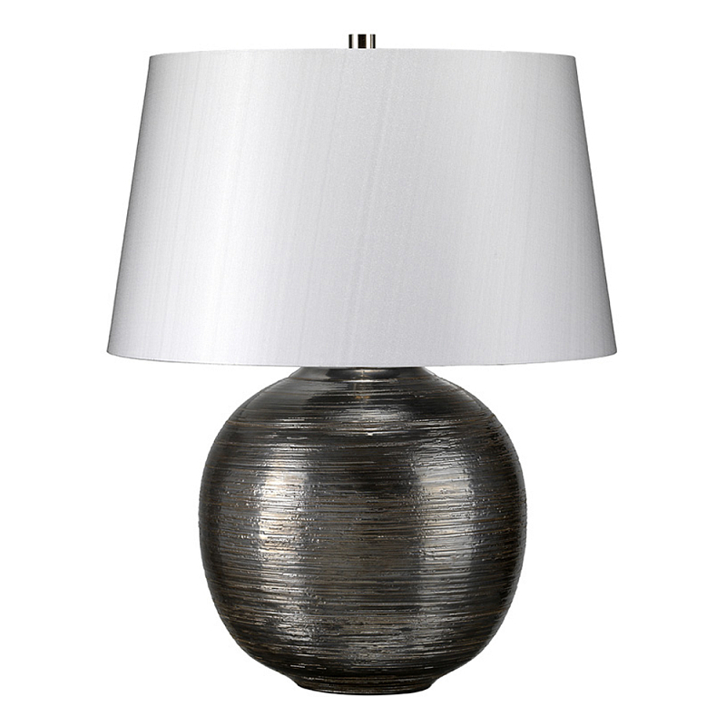 Настольная лампа с круглым фарфоровым основанием ручной работы с покрытием глазурью и белым абажуром из искусственного шелка Elstead Lighting Серый Серебряный в Барнауле | Loft Concept 